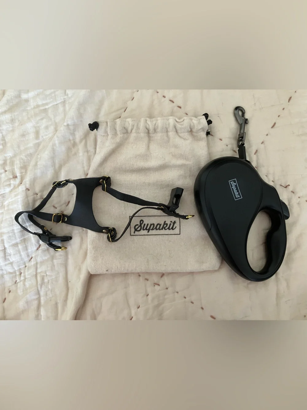 Black Retractable Leash with Matching Black Harness